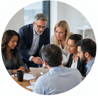 Executive team working together